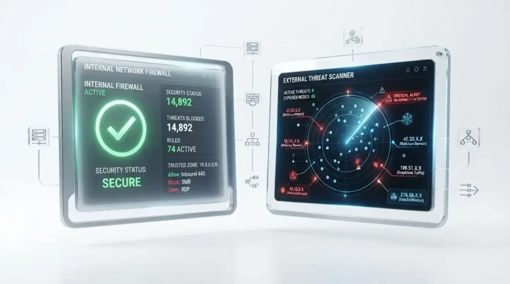 External Attack Surface Management (EASM): How Organizations Can Identify and Reduce Cyber Exposure in 2026 3 External attack surface management EASM interface scanning public cloud assets compared to internal vulnerability management.