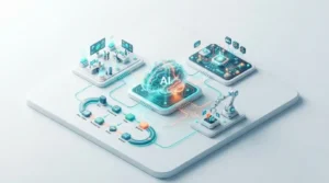 Complete hyperautomation ecosystem visual showing AI agents, RPA bots, and workflow orchestration for enterprise scaling.