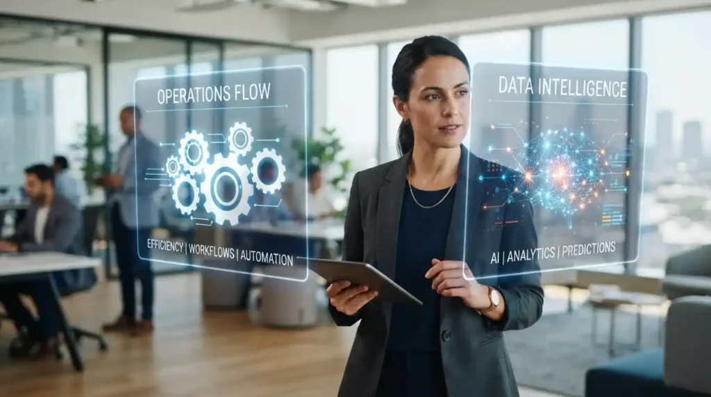 AI Agents vs RPA: Which Automation Approach Is Right for Your Business? 5 Autonomous AI agent connected to business systems with human approval oversight in AI Agents vs RPA context