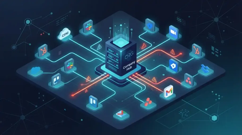Interconnected SaaS applications risk map showing third-party integrations and data exposure points