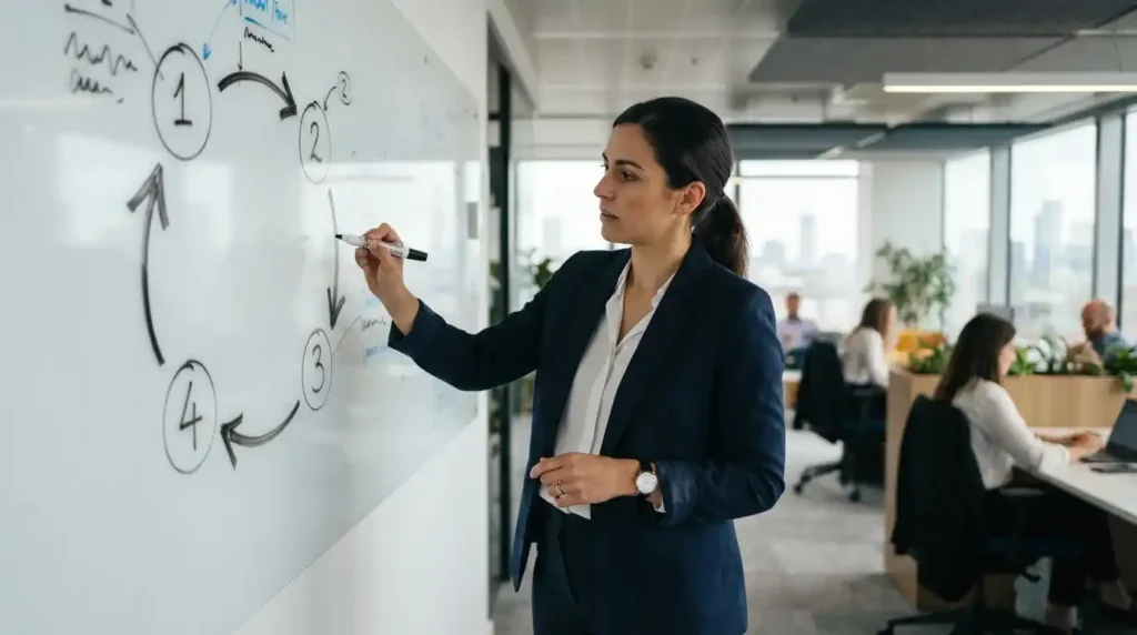 Microsoft SSPA Reassessment Process: A Complete Compliance Guide 5 Compliance manager mapping out SSPA annual compliance cycle and reassessment schedule on whiteboard