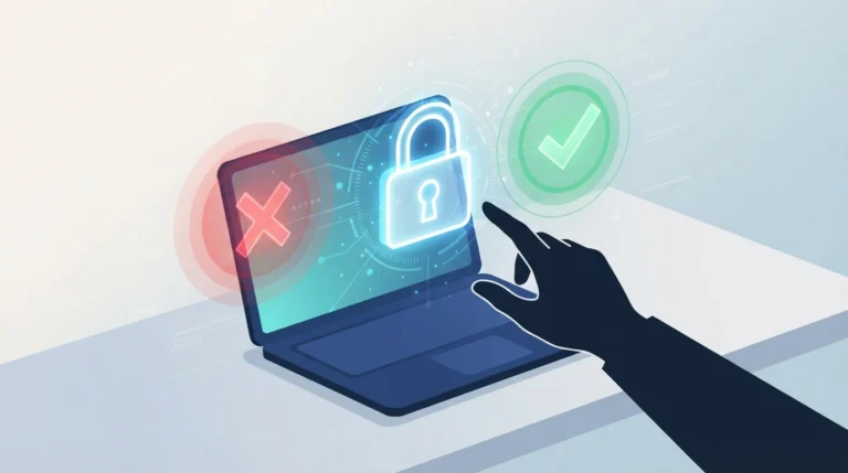 Zero Trust Security concept showing access verification decision between denied and approved digital access
