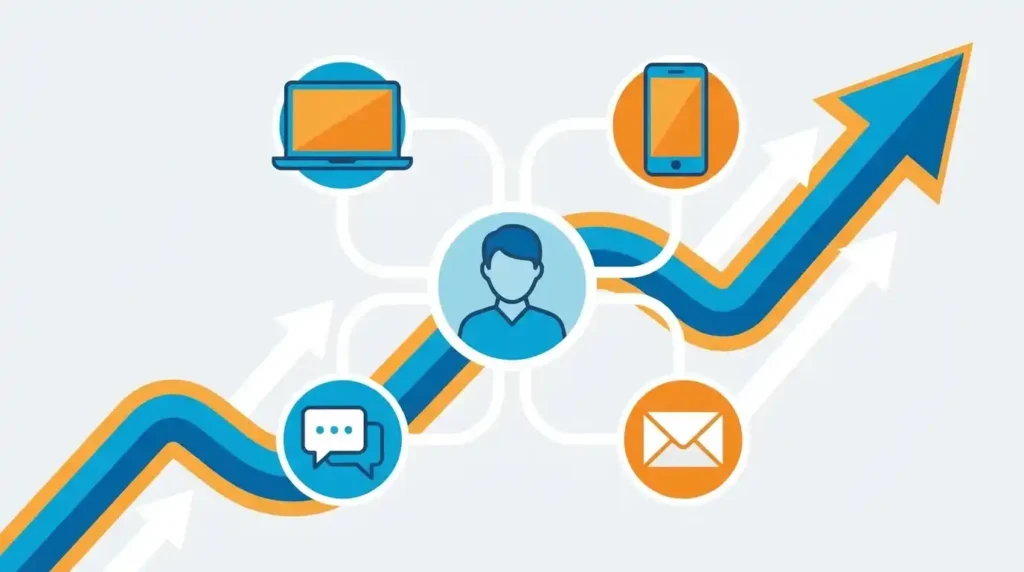 AI decision path branching into email, callback, and recommendation actions
