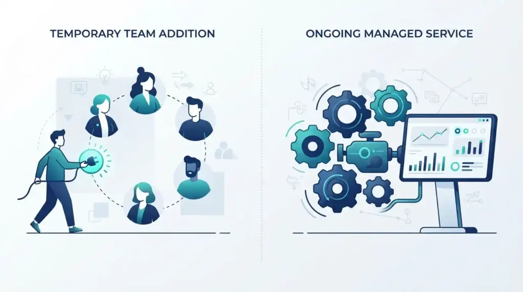 Staff Augmentation vs Outsourcing: Which Model Actually Fits Your Project in 2026? 2 Staff augmentation vs managed services comparison illustration
