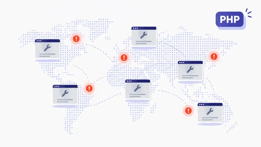 World map showing websites going offline after the critical PHP flaw
