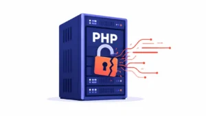 Home 24 Web server labeled PHP with a broken padlock, showing the PHP2Shell vulnerability